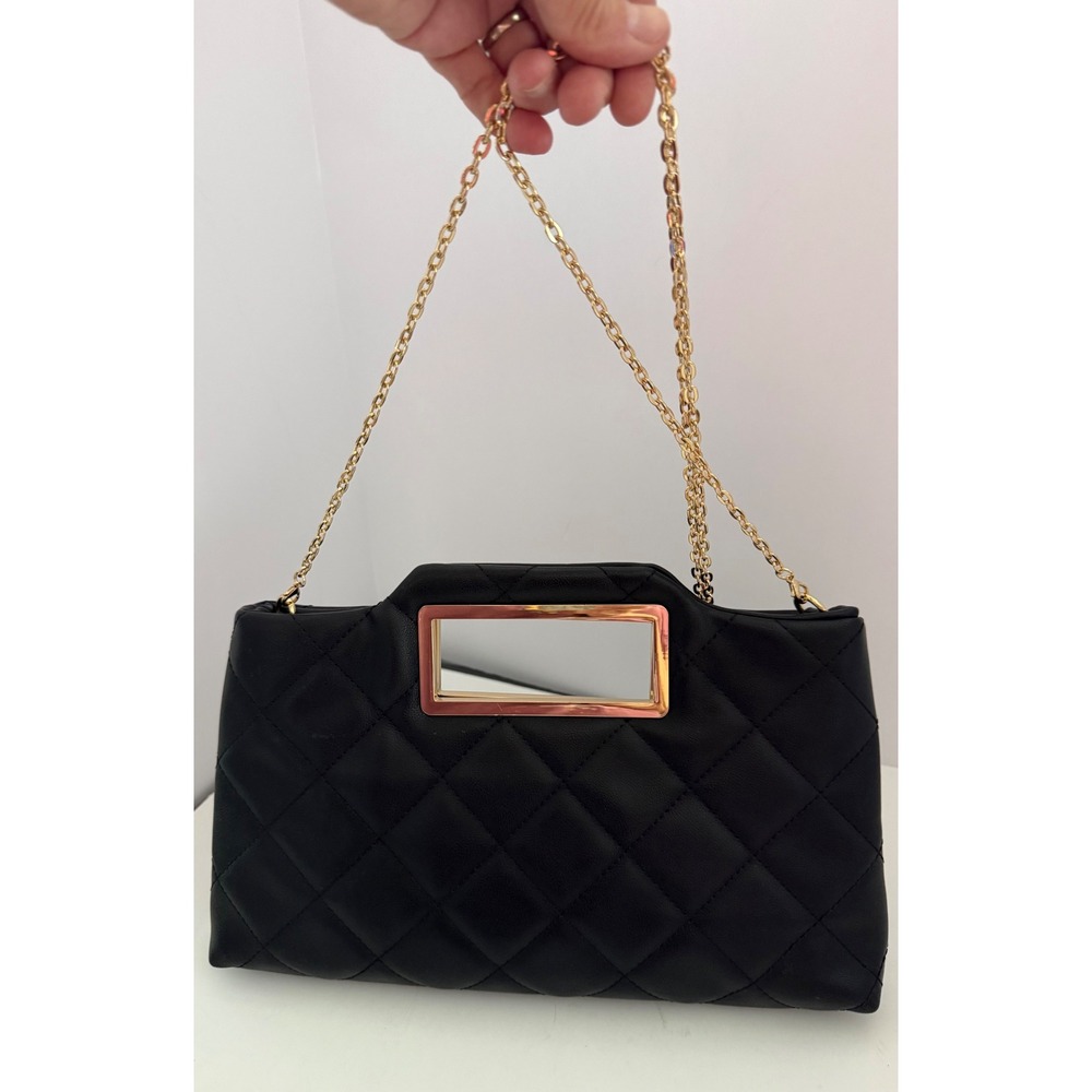 INC Juditth International Concepts black quilted clutch gold removable chain - Picture 6 of 9